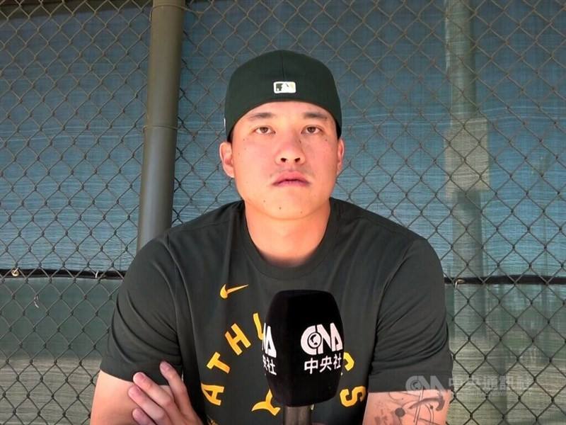 Athletics Triple-A pitcher Zhuang Chen Zhong-ao speaks with CNA during a recent interview in Phoenix, Arizona. CNA photo