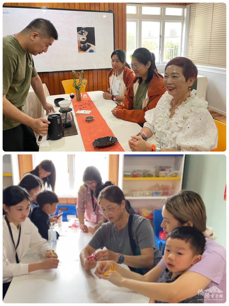 （上）手沖咖啡帶給大家絕佳的體驗，（下）家長即使帶著孩子也忍不住體驗傳統繩結的魅力