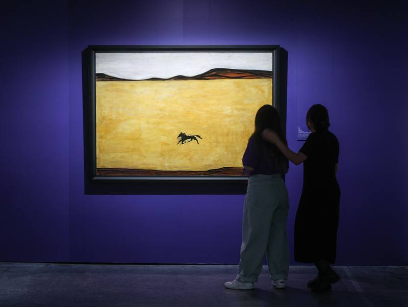 國立歷史博物館推出「推力—巴西聖保羅雙年展的輻輳與擴散」典藏展與「馳騁—馬的多重形象」特展，14日下午不少民眾走訪展區，駐足欣賞作品。