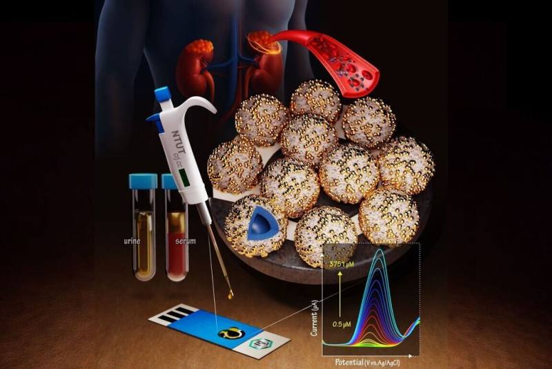 中央大學團隊與台北科技大學團隊合作，開發以咖啡酸驅動的綠色合成平台，將錸奈米粒子嵌入自模板雙殼層錳酸鋅中空微球中，建構高靈敏度的腎上腺素電化學感測器，對臨床診斷與即時監測具關鍵意義。