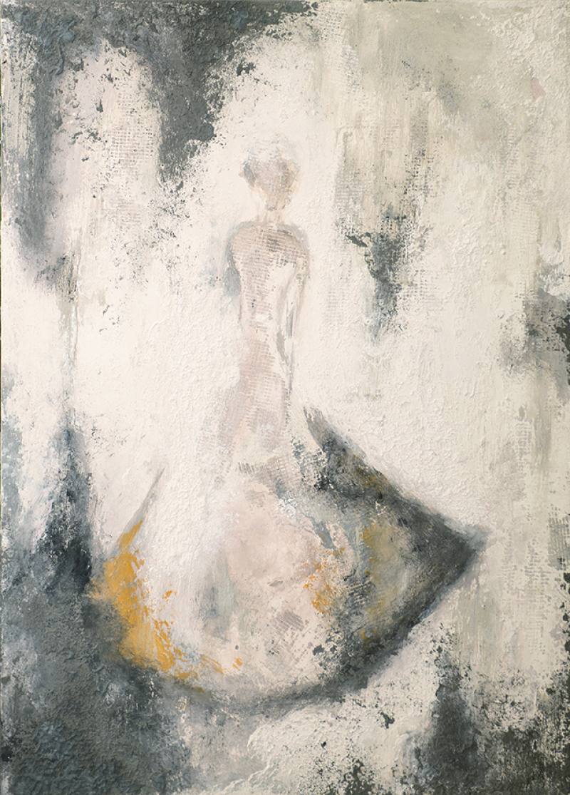 給人粗獷印象的水泥，也能細膩畫出女生婆娑的身影。Cement, normally seen as rough and crude, can also be used to depict a delicate female figure.​​