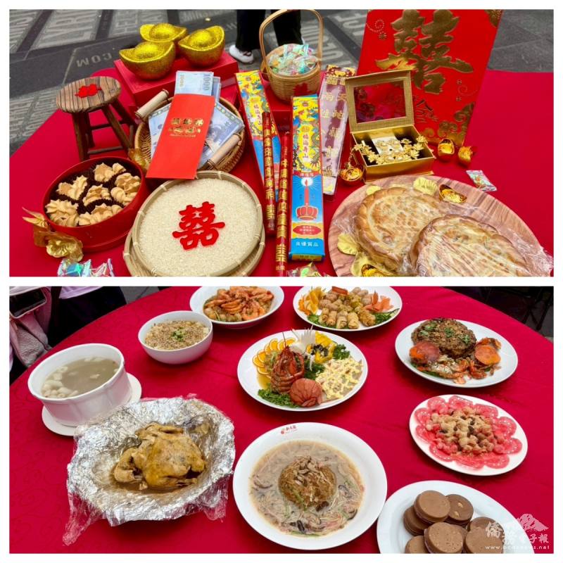 Traditional Taiwanese wedding banquet during a reality show filming in Times Square.