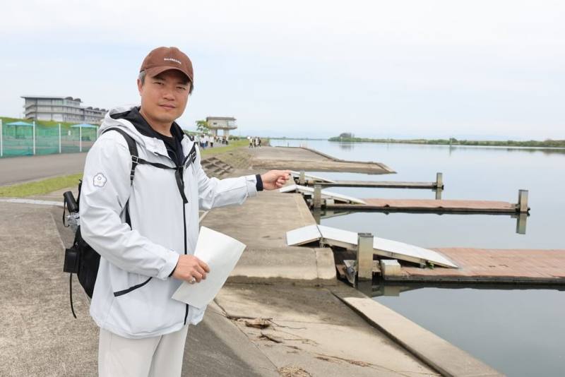 名古屋亞運參訪團24日考察划船比賽場地長良川國際划船賽道，中華民國划船協會秘書長林展緯表示，這裡在2005年辦過世錦賽，協會已透過當時的比賽影片掌握船速、風向等。（中華奧會提供）