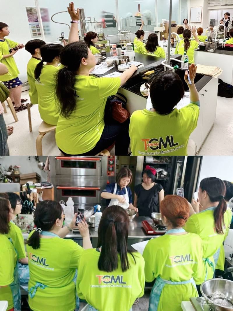 上圖為臺北醫學大學藥膳實作課的情形；下圖則為學員們認真學習老師江薇示範的藥膳點心