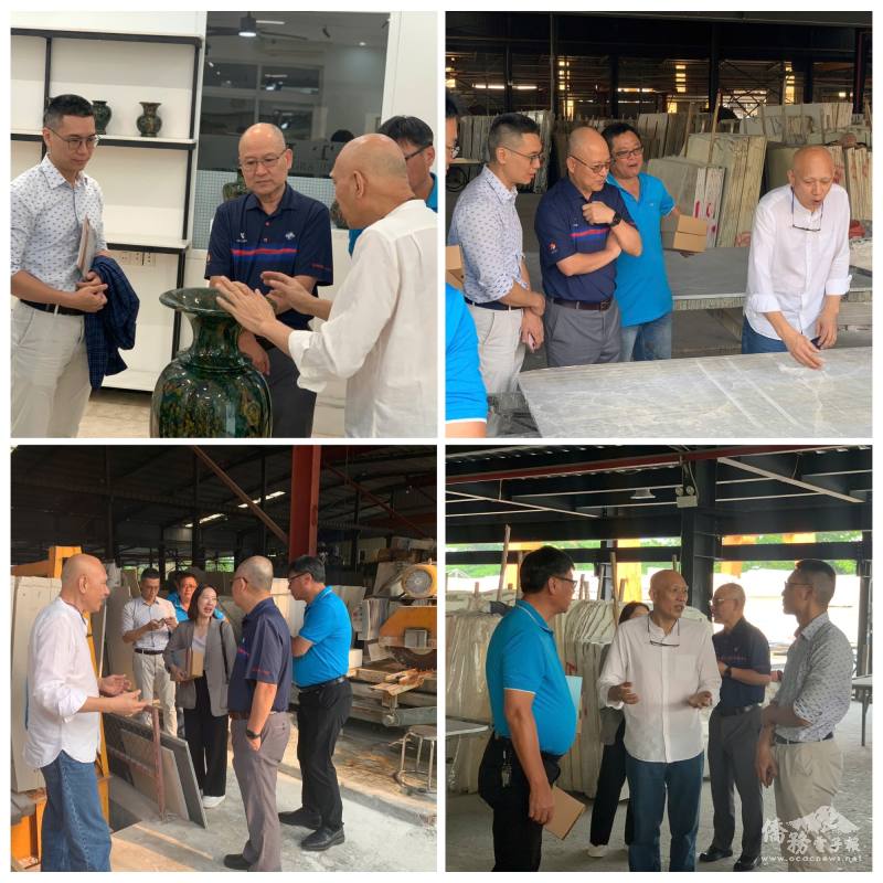 「聯利石材」董事長周雅諒向參訪團介紹石材加工流程