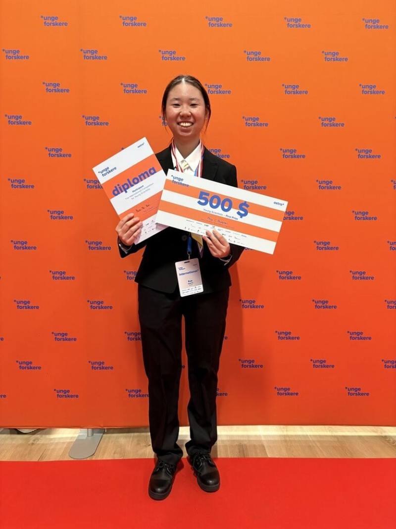 科教館29日發布新聞稿，台灣今年首度選拔好手參加丹麥青年科學家競賽，屏東女中學生郭芯妤（圖）抱回國際組首獎（International Prize Winner）。（科教館提供）