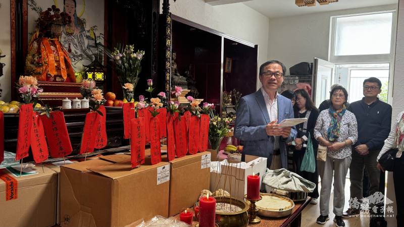 羅美舜於媽祖誕辰盛典致詞，祈求媽祖庇佑臺德兩國國泰民安，並肯定天后宮在凝聚僑心與傳承文化上的卓越貢獻