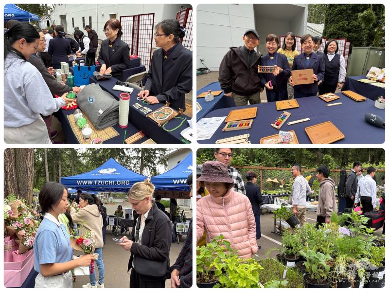 戶外園區規劃大愛菜園「種菜達人諮詢站」、手作中國結與手環、算盤義賣，以及慈少母親節花束與禮籃義賣，為西雅圖義診募款