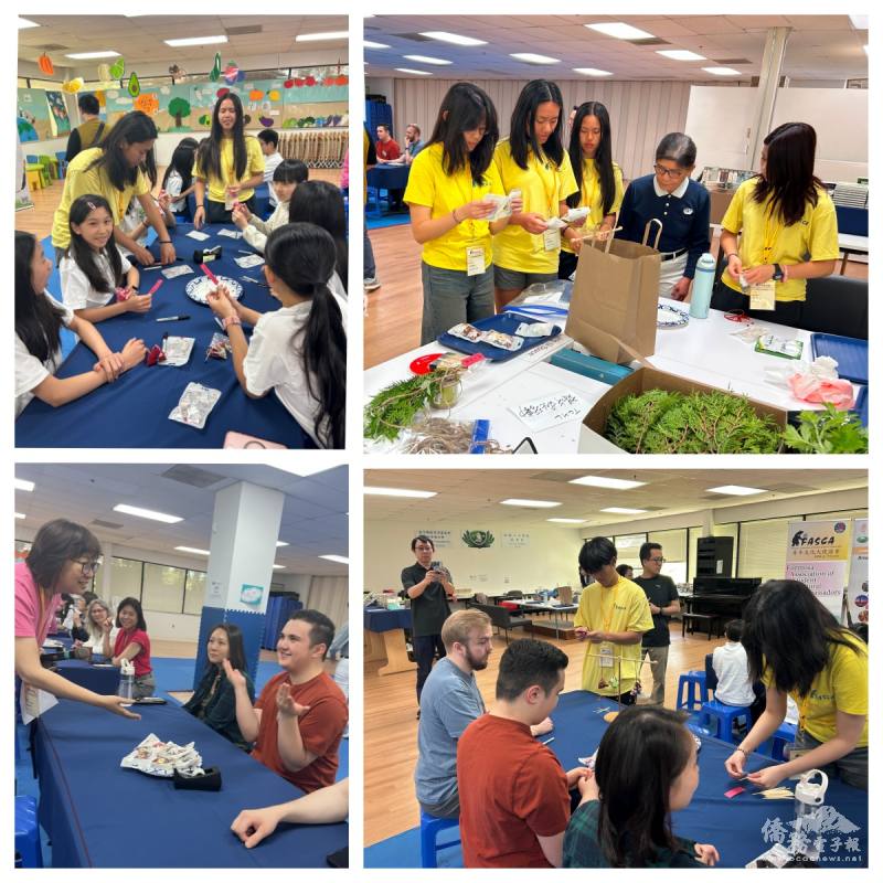 FASCA is preparing material, helping young students with DIY activities, and assists TCML adult students in practicing writing “端午安康” on red paper. (Bottom left) TCML student participate in an interactive Q&A game for the Dragon Boat Festival.