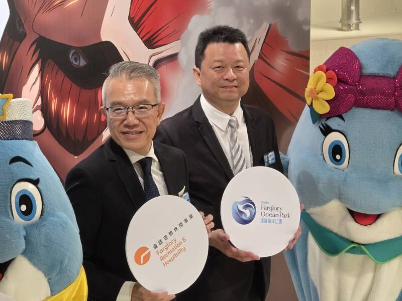 遠雄遊憩休閒事業17日舉辦「進擊的夏天」聯合記者會，宣布旗下遠雄海洋公園跨界結盟人氣動漫「進擊的巨人」。圖為遠雄遊憩休閒事業董事長武祥生（左1）。
