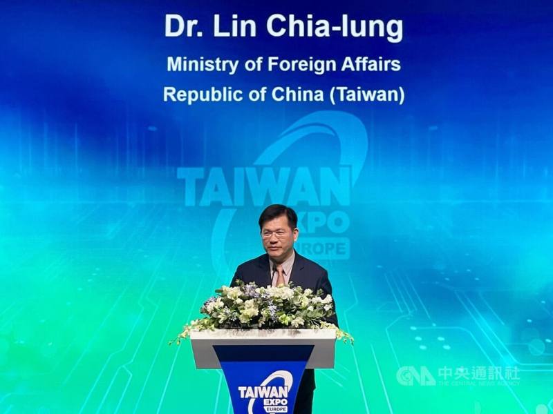 Taiwan's Foreign Minister Lin Chia-lung speaks during the opening ceremony of the Taiwan Expo in Europe in Warsaw on Monday. CNA photo June 22, 2026