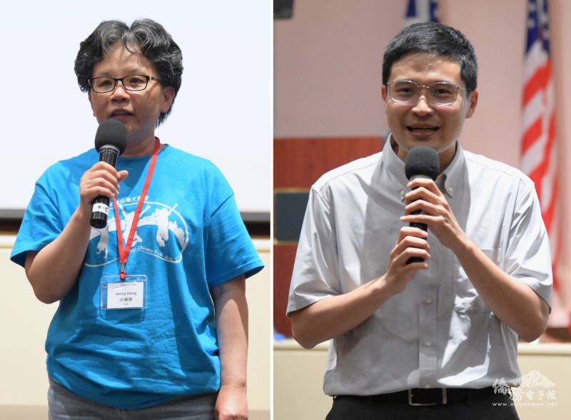 文藝營營長洪嫚憶 (左) 及芝加哥文教中心主任雷棋 (右) 致詞