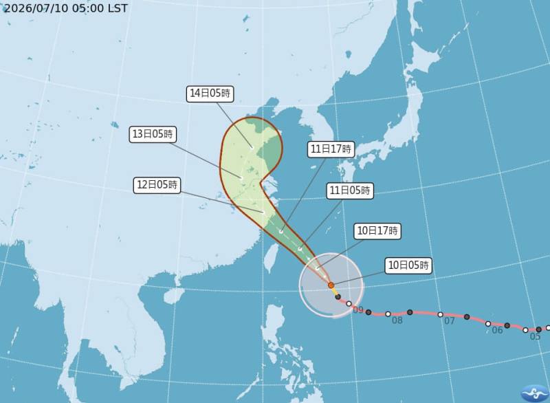 圖為颱風巴威路徑潛勢預測圖。（圖取自中央氣象署網頁cwa.gov.tw）