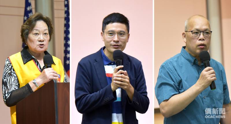 中華民國旅居芝加哥榮光聯誼會會長張鑫英 (左) 、芝加哥文教中心主任雷棋 (中) 及中華會館主席陳偉聖 (右) 致詞