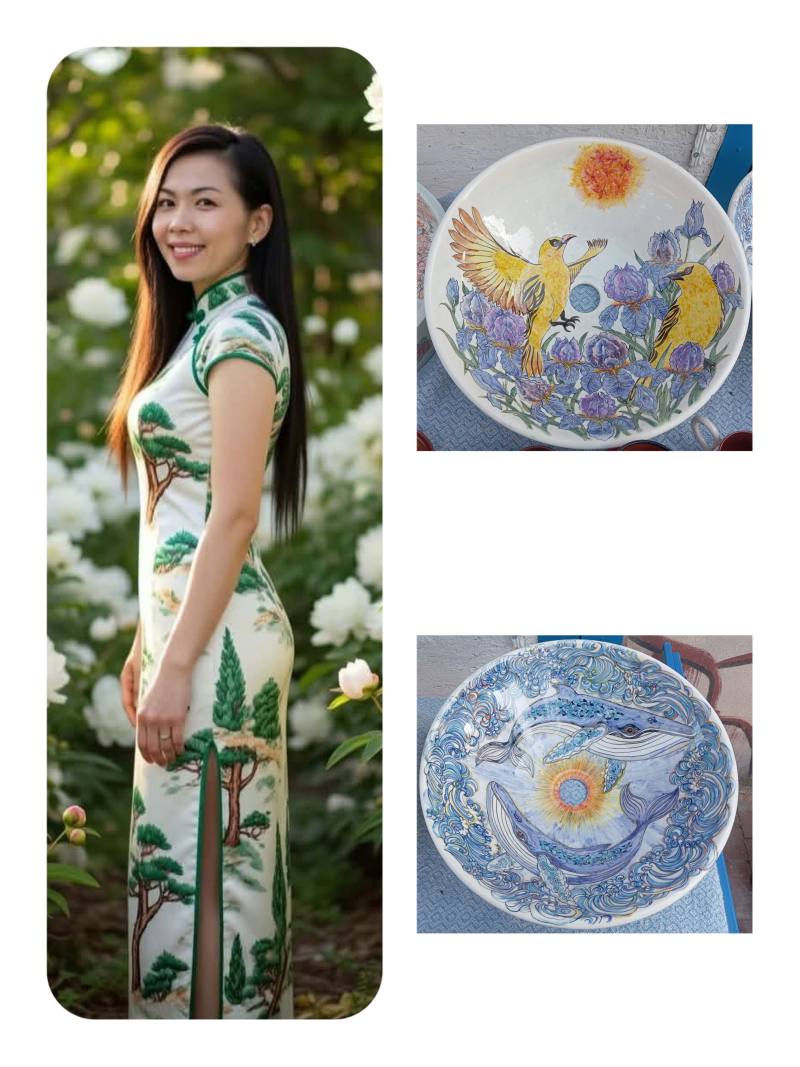 馮馨儀的陶瓷作品融合伊茲尼克傳統工藝與花鳥、海洋等自然意象，展現跨文化藝術創作特色。