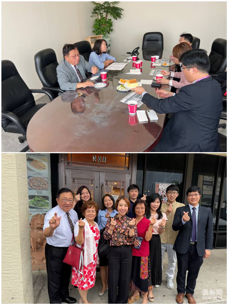 (上圖)第一銀行介紹業務與對臺僑社的支持；(下圖)晚間與僑青會談商討僑社未來