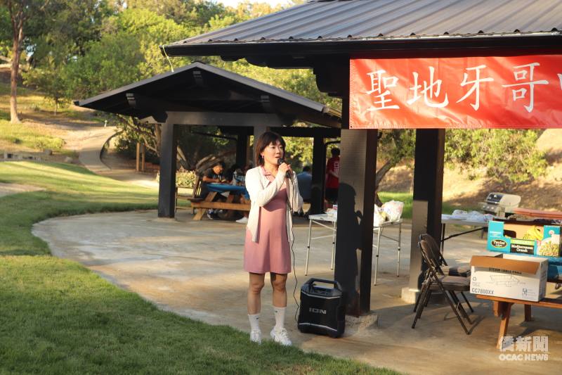 橙縣文教中心蕭蓓如致詞感謝徐會長與理事團隊以夏日最佳野餐活動，讓會員與會務交流相輔相成。