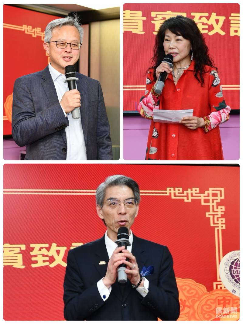 世華紐西蘭分會會長會長吳素芬(圖右)、駐奧克蘭辦事處處長林晨富(圖下)及僑務委員施振嘉(圖左)致詞