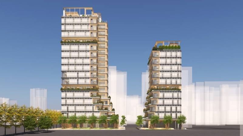 財政部國產署31日說明，兩棟辦公廳舍將以取得銀級綠建築標章、銀級智慧建築標章、耐震標章，以及建築能效1+級為執行目標。（財政部國產署提供）