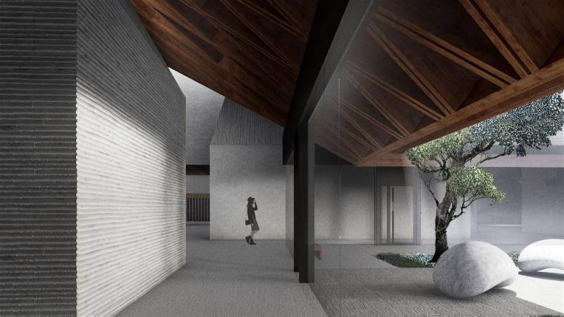 新竹縣立美術館以「開放性美術館」為概念，在大跨度木構屋頂的覆蓋下營造親近自然的空間，設計方案榮獲競圖首獎。（竹間聯合建築師事務所提供）