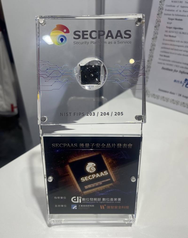 在數發部數產署指導下，工研院攜手匯智安全科技，完成國內首款支援3項NIST後量子密碼（PQC）標準的通用型後量子安全晶片。匯智安全科技3日表示，這款高效能後量子密碼應用處理晶片，能支援後量子加密標準、專屬ASIC客製化。