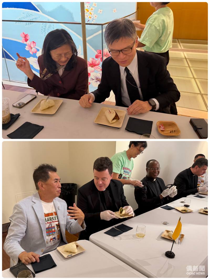 友邦大使品嘗現場製作的臺灣美食，透過味覺與語言體驗臺灣飲食文化。