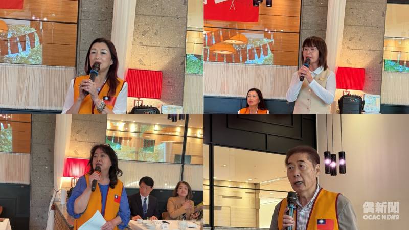 僑務委員洪益芬致詞(左上)、
僑務委員林月理致詞(右上)、
司儀恭讀致三軍將士致敬電文(左下)、
名譽理事長李維祥致詞(右下)