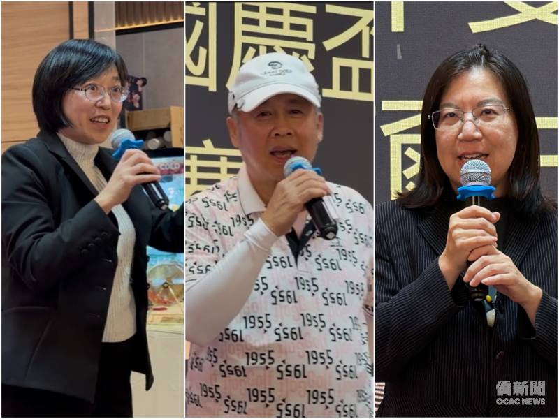 林美呈(左)、僑務委員温在興(中)，西雅圖文教中心主任鍾佩珍分別致詞(右)。