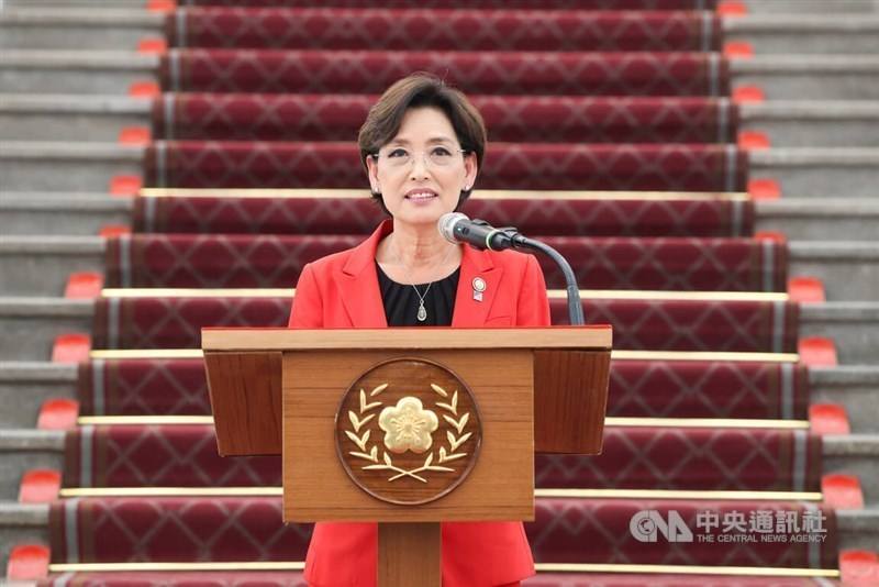 U.S. Representative Young Kim speaks to journalists at the Presidential Office in Taipei during a visit to Taiwan in July. CNA file photo