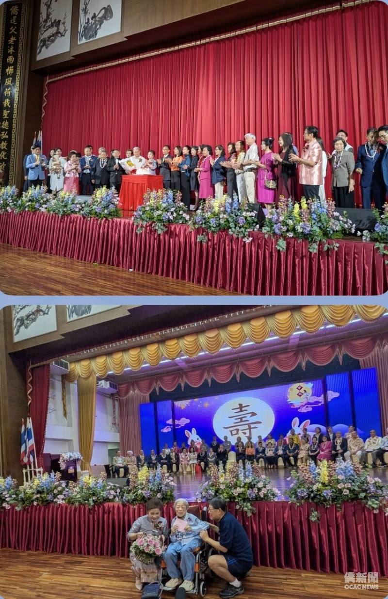現場慶生及四代同堂與百歲人瑞合影