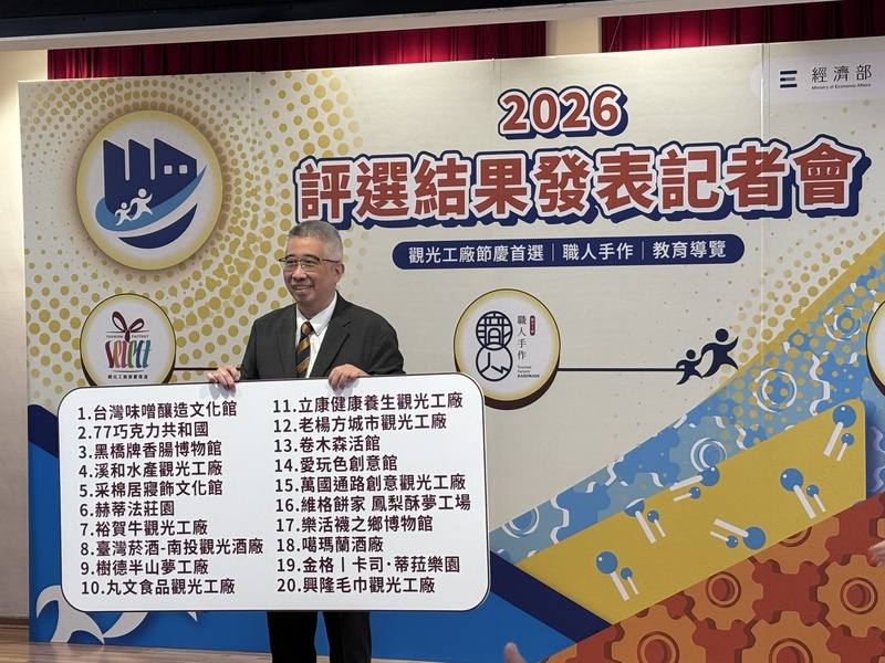 經濟部產業發展署副署長陳國軒21日公布115年觀光工廠特色評選結果，共有33家觀光工廠入選。