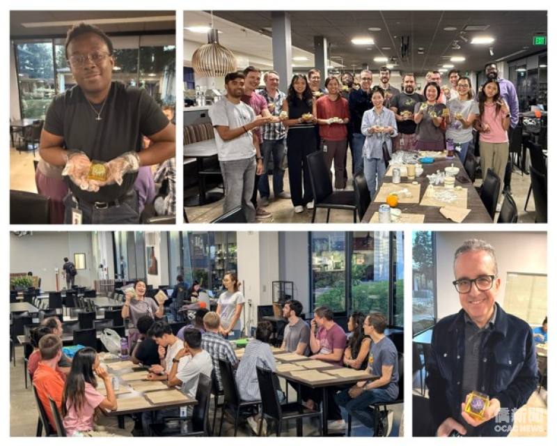 Teachers and students from the Business Mandarin and Advanced Mandarin classes display the snow-skin mooncakes they made to celebrate the Mid-Autumn Festival.
