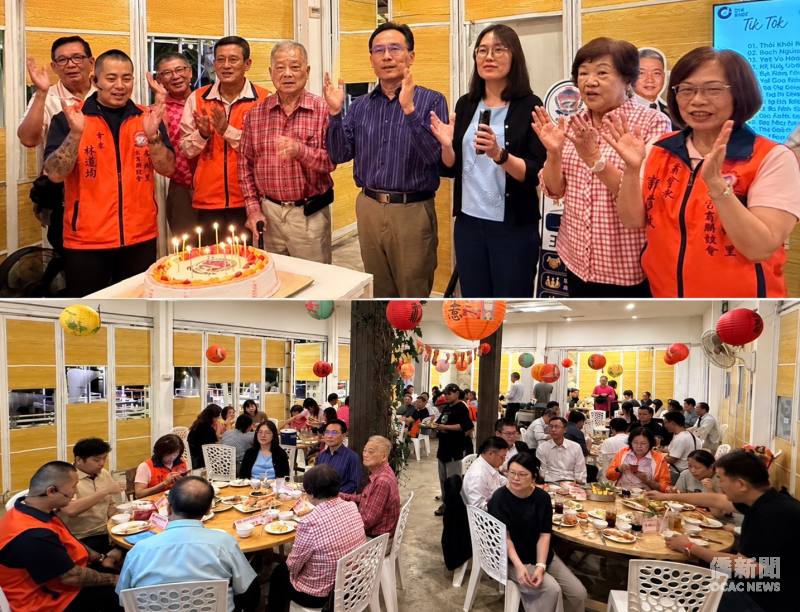 上圖:切蛋糕為會友們慶生 ; 下圖: 活動現場熱鬧歡慶中秋