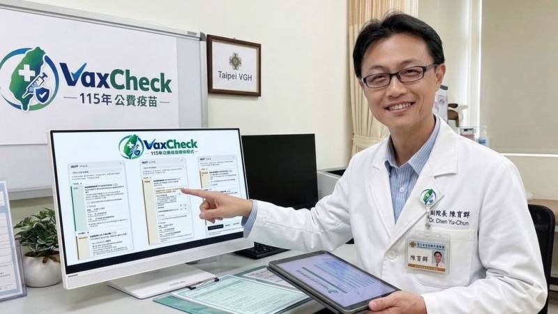 流感、新冠肺炎等呼吸道疾病將進入高峰，偏鄉長輩因疫苗資訊取得相對有限，加上記不清楚接種過哪些疫苗，北榮玉里分院副院長陳育群運用AI協作自主開發公費疫苗檢核工具VaxCheck，快速判讀協助解決。（台北榮民總醫院玉里分院提供）