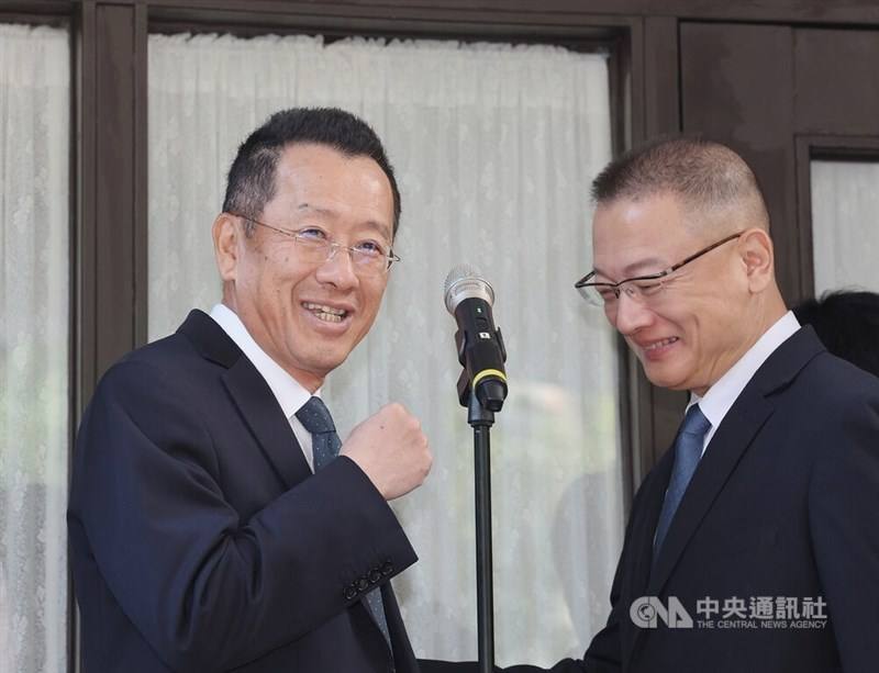 Defense Minister Wellington Koo (left) speaks to reporters at the Legislative Yuan on Tuesday. CNA photo Sept. 29, 2026