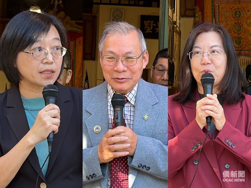（由左至右）林美呈、俄勒岡中華會館主席廖懷澤、鍾佩珍分別致詞。