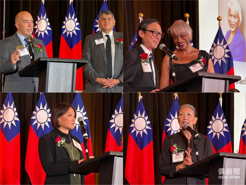 多位參眾議員上台致詞，上圖由左起為Keith Wagoner、Javier Valdez、Elvi Gray-Jackson、Scott Kawasaki ，下圖左起為Mia Gregerson、Sharon Tomiko Santos。