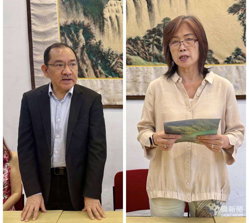 左為聖保羅文教中心主任尤正才，右為巴西博愛服務團執行長曹碧珠分別致詞